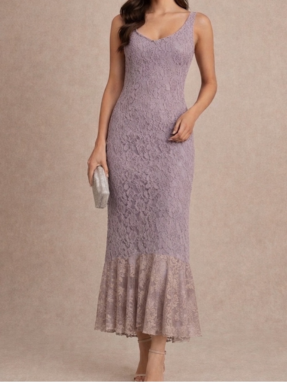 Spencer Alexis Floral Lace Formal Maxi Dress L Lavender Sleeveless Vintage USA
